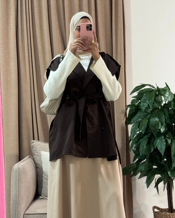 Farida Trench Vest (Curvy) – Brown