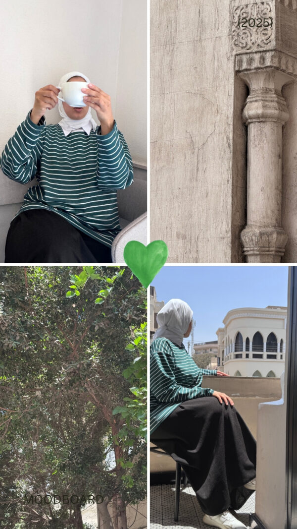 12 Sutur Striped Shirt – Green & White (Green Collar)