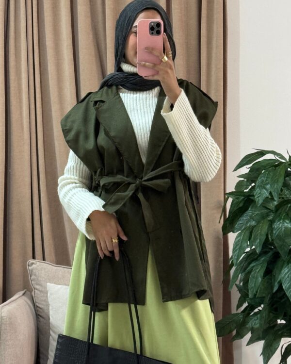 Farida Trench Vest (Curvy) – Dark Olive