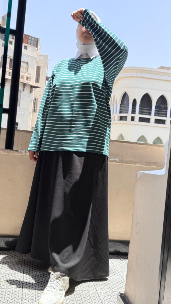 15 Sutur Striped Shirt – Green & White (Green Collar)