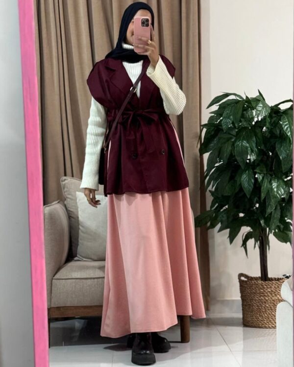 Farida Trench Vest (Curvy) – Burgundy