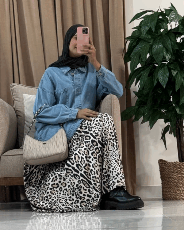 Nilly Satin Skirt (Curvy) - Brown Tiger Print