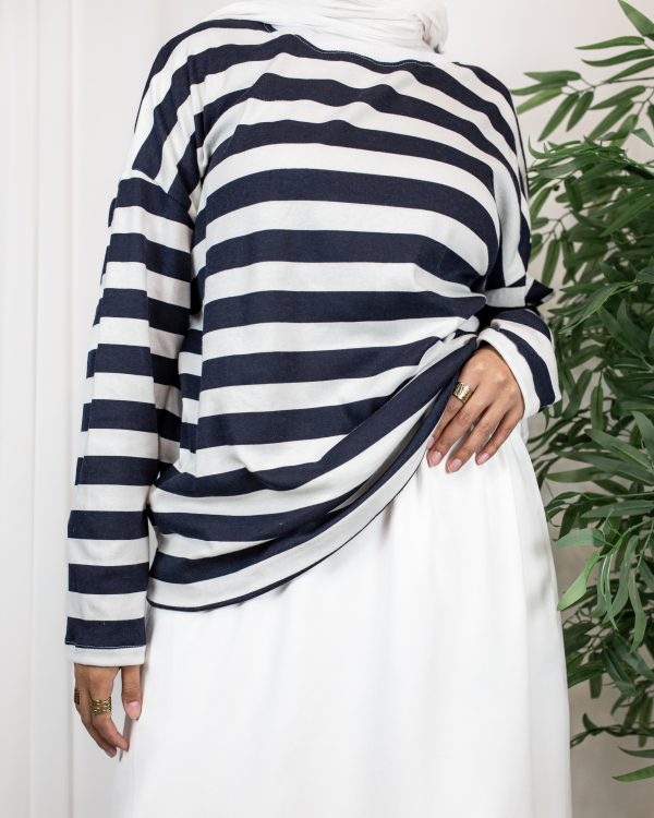 Sutur Navy 9 Sutur Striped Shirt – Navy & White