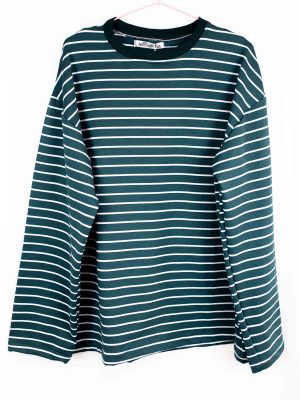 Sutur Striped Shirt – Green & White (Green Collar)