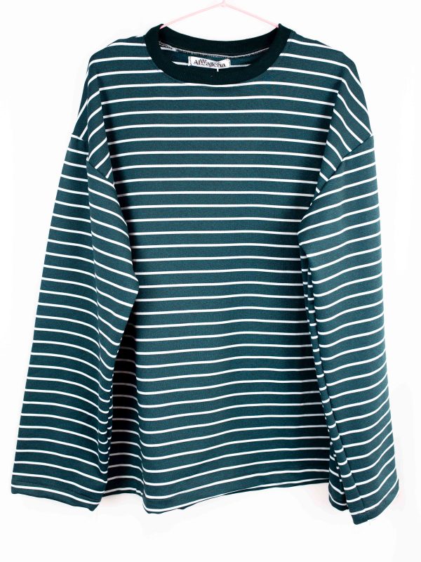 Sutur Striped Shirt – Green & White (Green Collar) Sutur Striped Shirt – Green & White (Green Collar)
