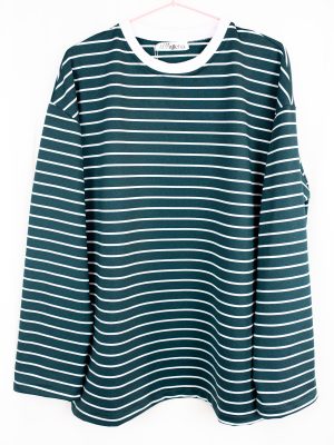 Sutur Striped Shirt – Green & White (White Collar)