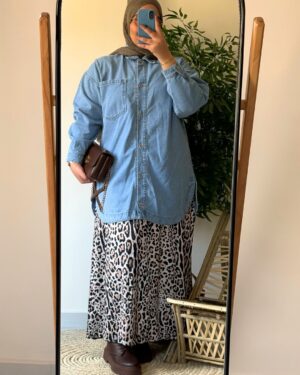 Nilly Satin Skirt (Curvy) - Brown Tiger Print