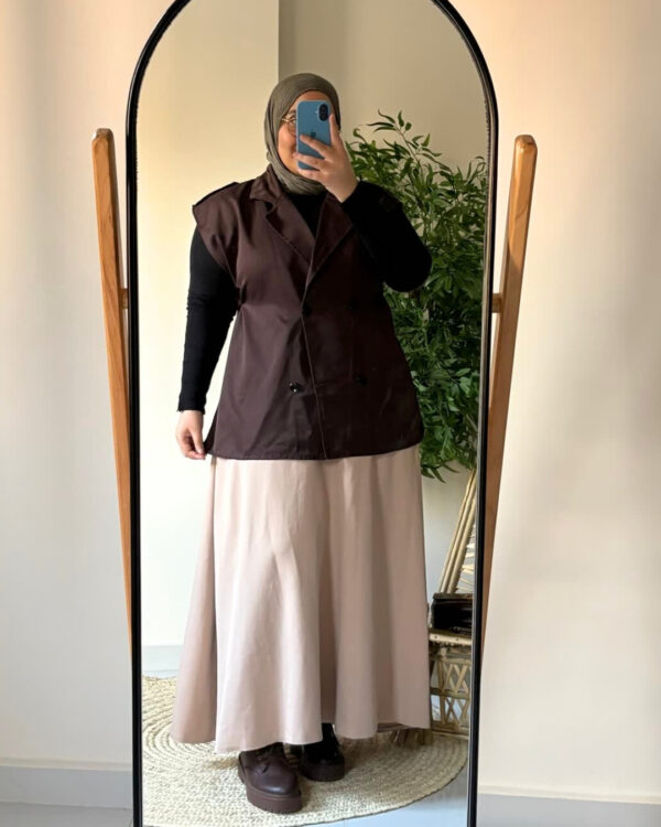 Farida Trench Vest (Curvy) – Brown