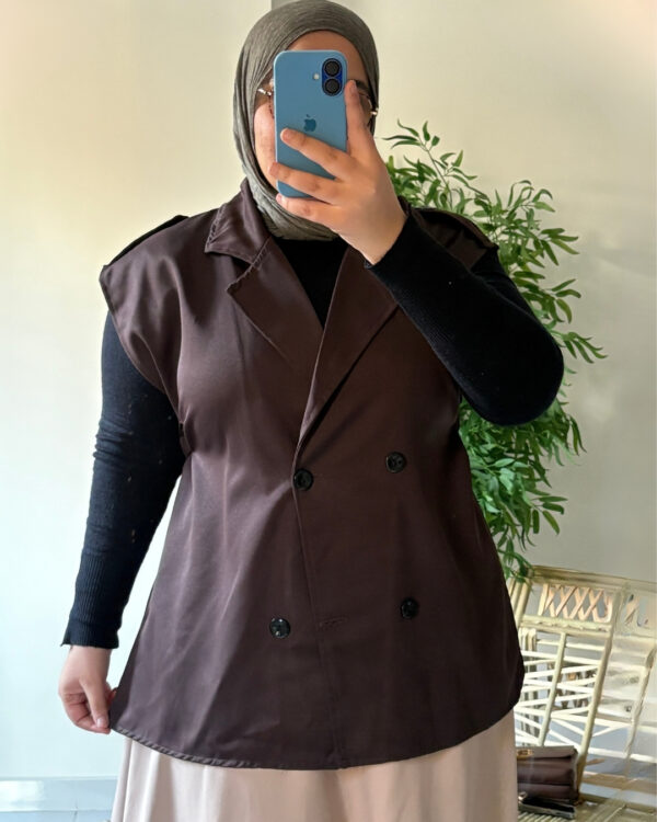 Farida Trench Vest (Curvy) – Brown