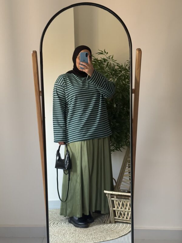 Sutur Striped Shirt (Curvy) – Green & White