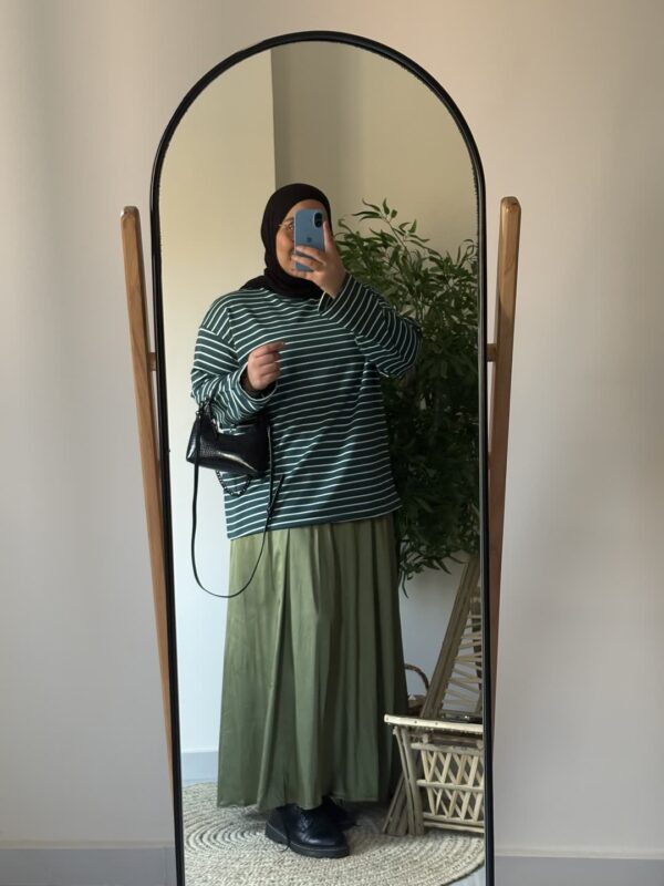 Sutur Striped Shirt (Curvy) – Green & White