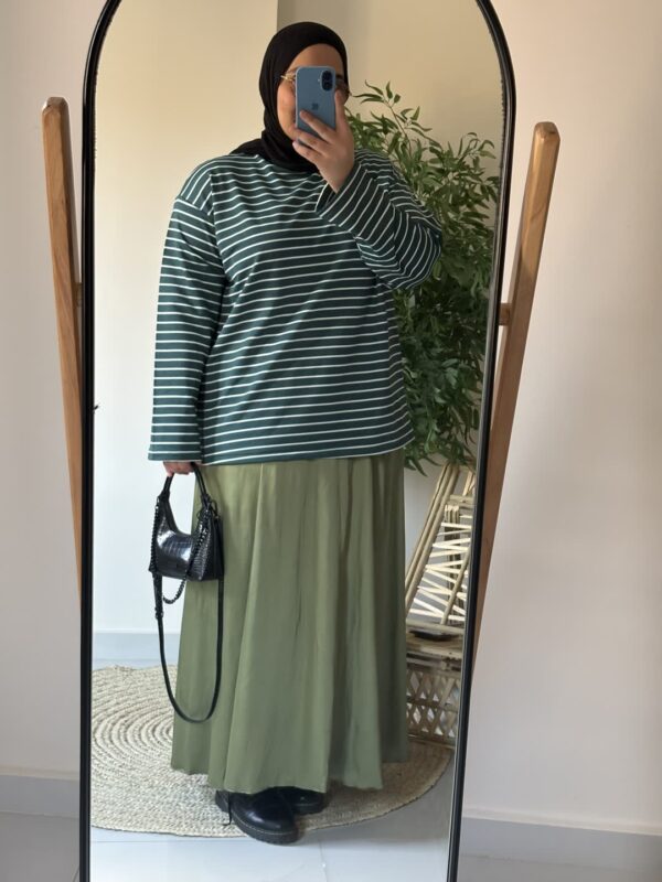 Sutur Striped Shirt (Curvy) – Green & White