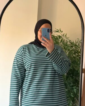 Sutur Striped Shirt (Curvy) – Green & White